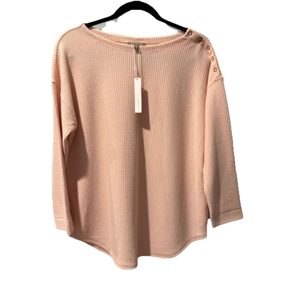 Lilla P  Boatneck Waffle Knit Pink Blush Rose Top 3/4 Sleeve Size M